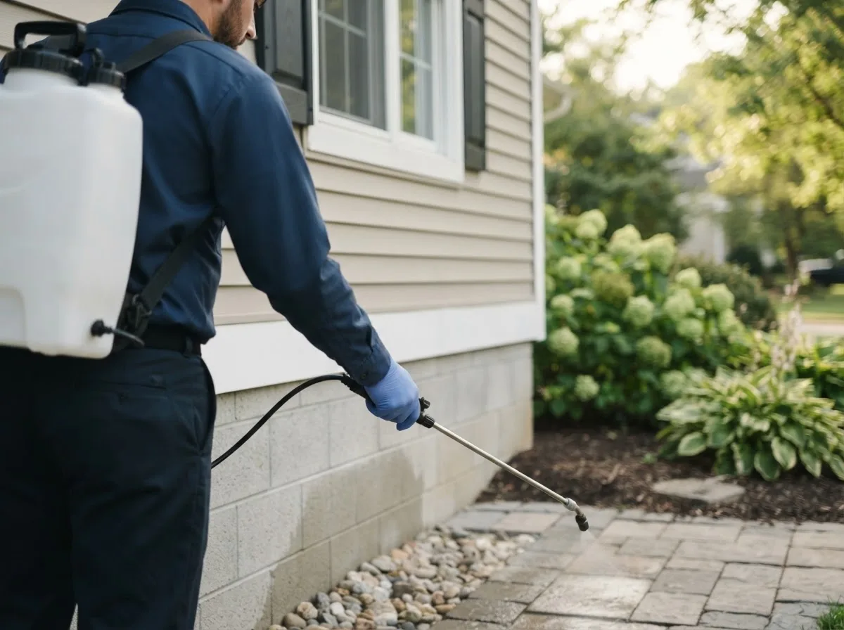 Pest control technician inspecting a home in Larue, TX